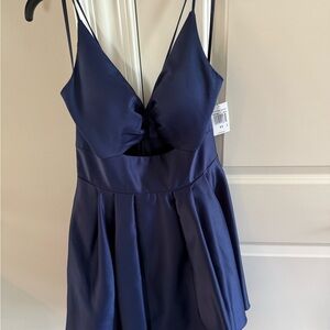 Navy Blue Satin Party Dress